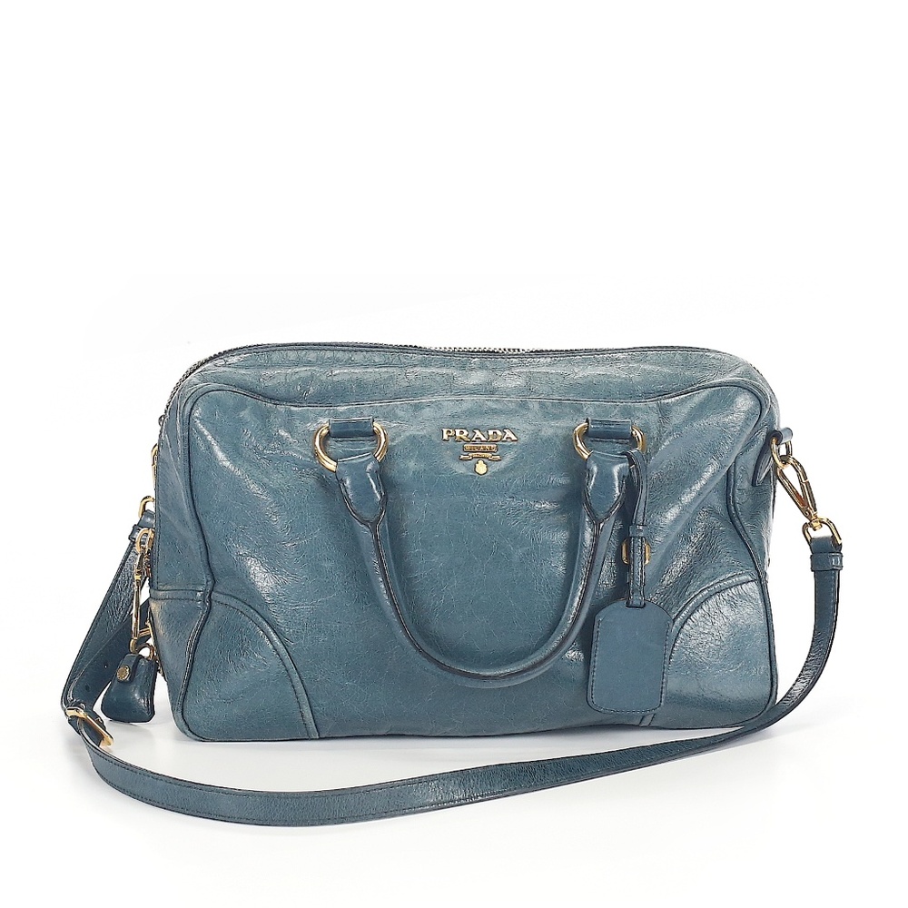 Prada Leather Mini Duffle Travel Carry Bag